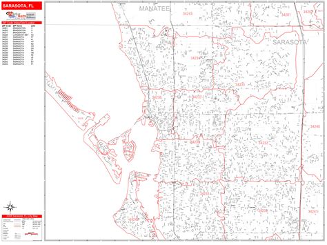 Sarasota Florida Zip Code Wall Map Red Line Style By Marketmaps