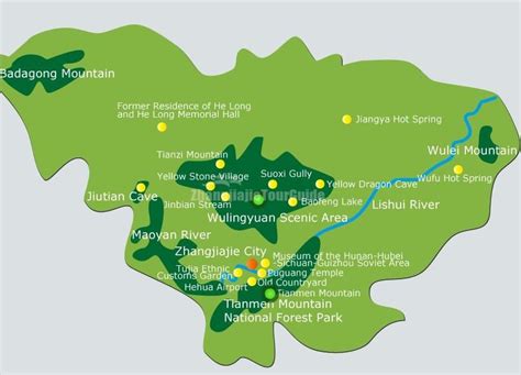 Zhangjiajie Tourist Attractions Map Hunan China