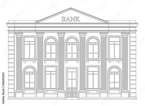 Bank Building Outline Icon Isolated Elegant Thin Line Style Drawing