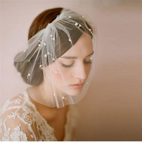 Ivory Birdcage Veil With Pearls Bird Cage Wedding Veil Short Bridal