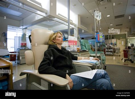 Patient Receiving Chemotherapy Treatment In Hospital For Cancer Stock