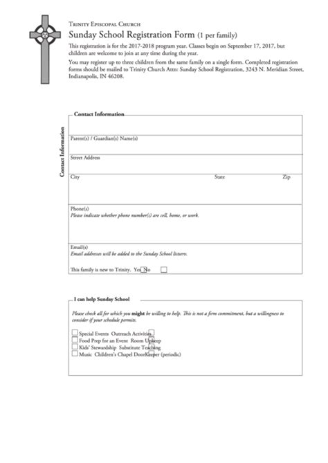 Sunday School Registration Form Trinity Episcopal Church Printable