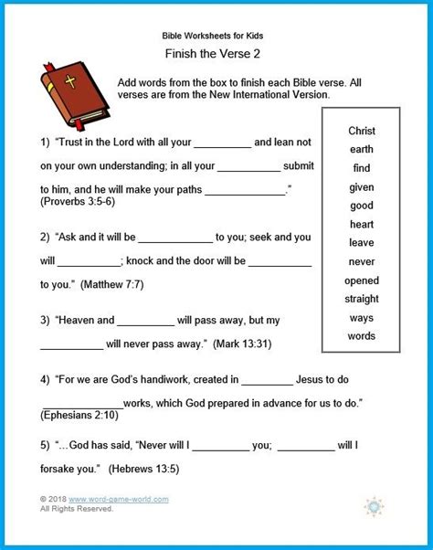These Bible Worksheets For Kids Ask Students To Fill In The Blanks Of