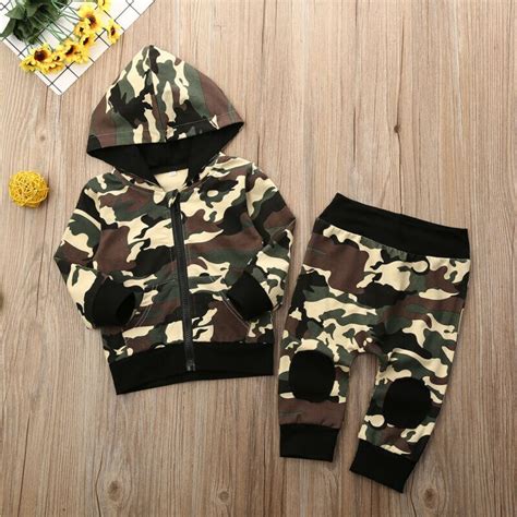 Newborn Baby Boy Camo Clothes Hooded Tops Pants Leggings Outfit Set
