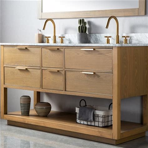 kinwell 60 in light oak double sink bathroom vanity with white marble top and 4 drawers bsc009
