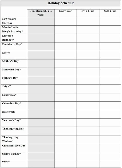 Printable Custody Schedule Template