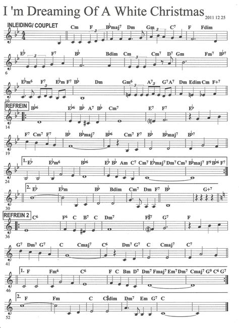 Sheet music arranged for piano/vocal/guitar in c major (transposable). I'm dreaming of a White Christmas... | Christmas sheet ...