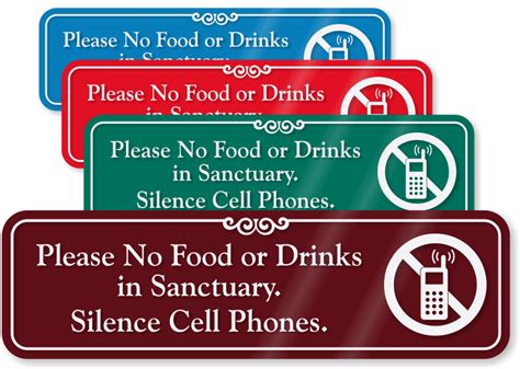 Silence Phone Sign No Food Or Drinks In Sanctuary Sign