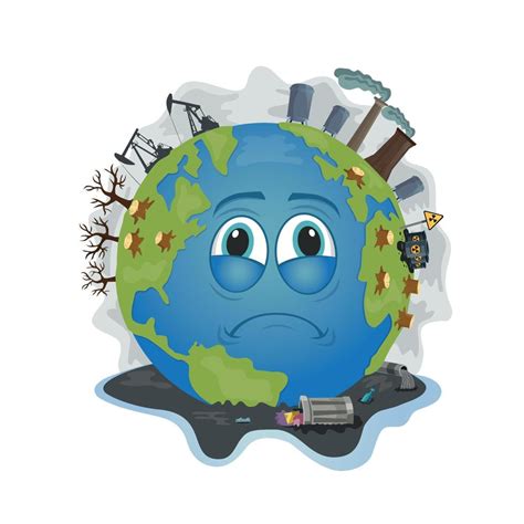 Illustration Of Crying Earth Due To Pollution On White Background