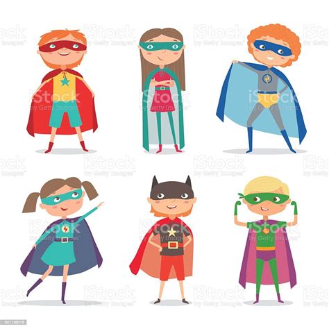 Superhero Kids Boys And Girls Cartoon Vector Illustration Stock