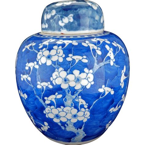 Large Chinese Kangxi Blue And White Prunus And Cracked Ice Design