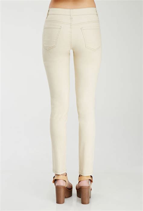 Forever Classic Mid Rise Skinny Jeans In Khaki Lyst