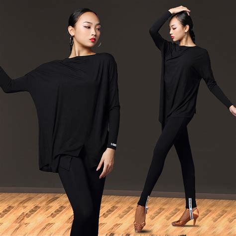 2022 Latin Dance Tops For Women Loose Long Sleeved Black Shirt Latin Practice Clothes Chacha