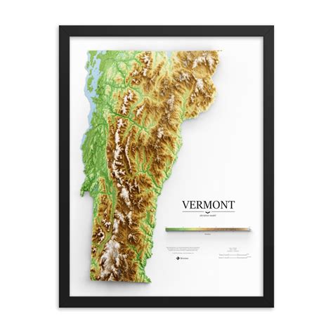 Vermont Elevation Map Poster Etsy