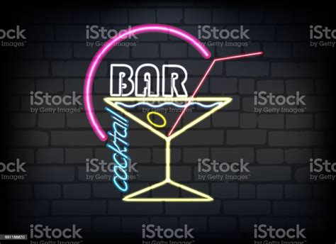 Neon Sign Cocktail Bar On Brick Wall Background Stock Illustration Download Image Now