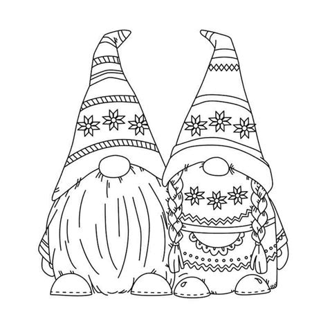 Two Christmas Gnomes Coloring Page Free Printable Coloring Pages