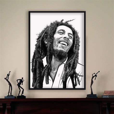 Bob Marley Retro Decor Wall Art Print Cool Realistic Line Etsy