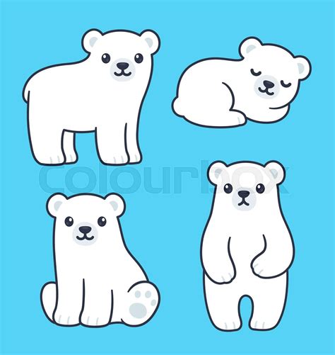 Cute Cartoon Polar Bear Cubs Drawing Stock Vector Colourbox