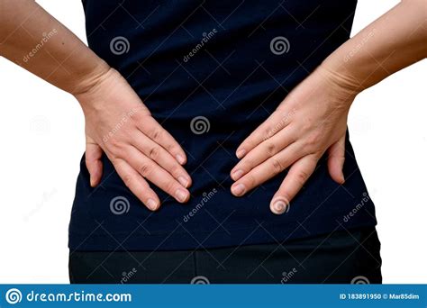 Women Has Lower Back Pain Color Horizontal Photo Isolated Stock