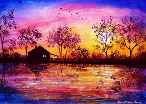 Art Painting Oil House Painting Painting Trees Sunset Painting