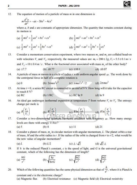 Jnu Msc Physics Entrance Exam Previous Years Question Papers