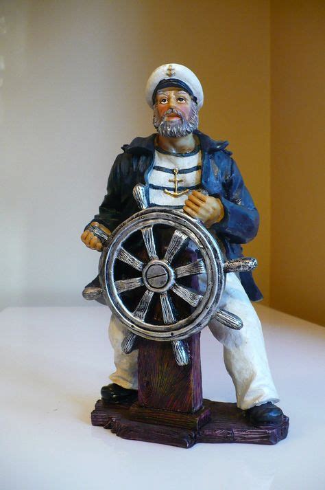 95 In Captain Figurine With Ship`s Wheel Nautical Wheel Nautical Nautical Nautical Decor
