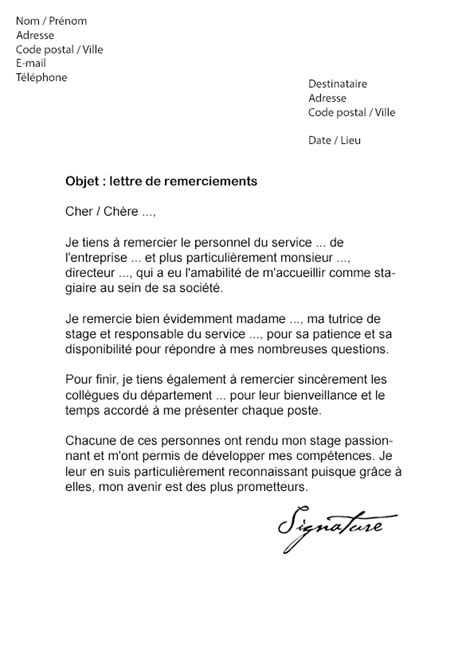 Lettre De Remerciement Rapport De Stage Mod Le De Lettre