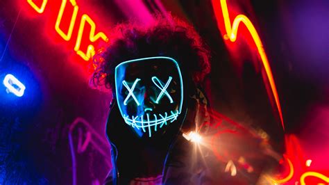 Wallpaper Mask Neon Anonymous Light Man Neon Mask