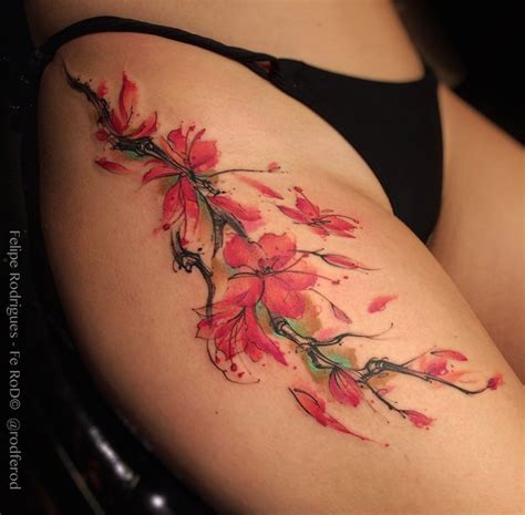 Cherry Blossoms Blossom Tattoo Hip Tattoos Women Flower Thigh Tattoos