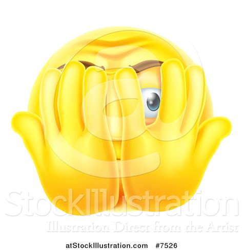 Vector Illustration Of A 3d Yellow Smiley Emoji Emoticon Covering His Face And Peeking Through