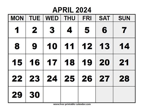 2024 April Free Printable