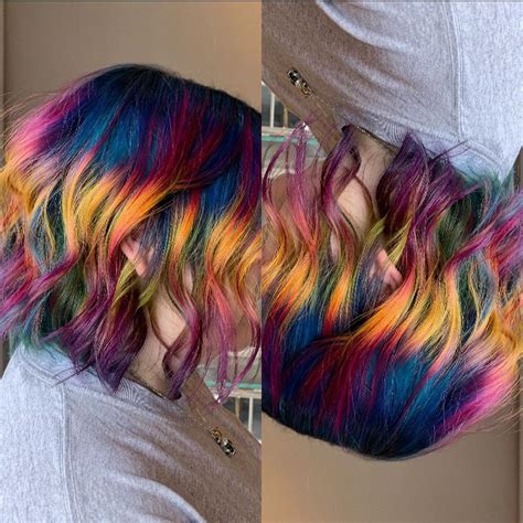 Prisms Hair Bright Neon Yellow Blue Pink And Purple Rainbow Hair With
