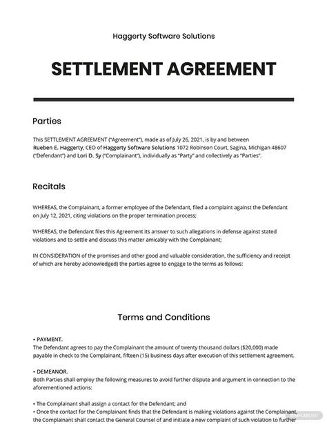 Settlement Agreement Word Templates Design Free Download