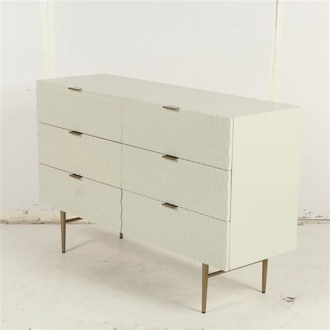 West Elm Credenza With White Finish And Gold Tone Legs Ebth