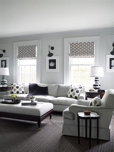 Traditional White Living Room With Black And Gray Accents And Modern