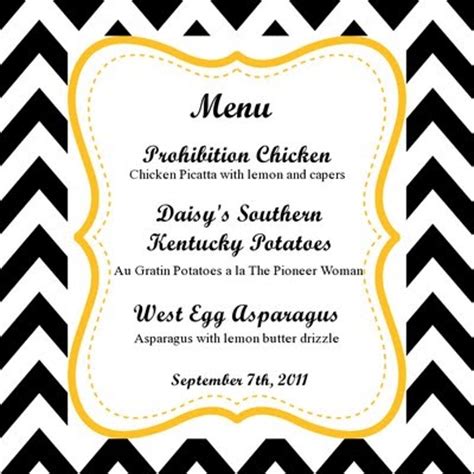 The menu from the book. Great Gatsby Dinner Menu | Inspiration | Pinterest