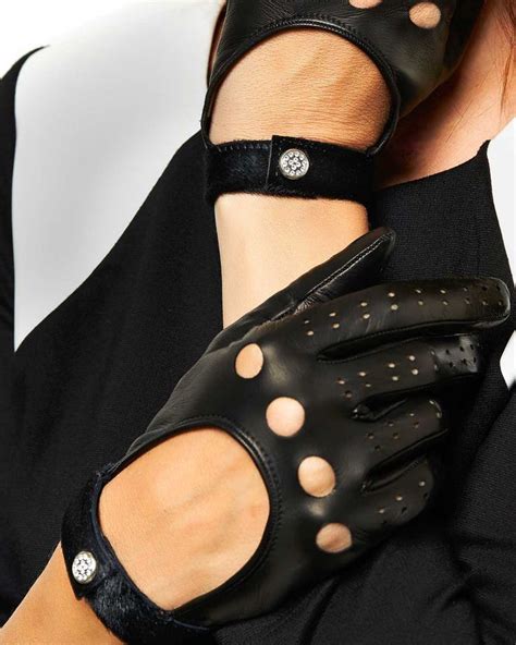 fratelli orsini women s leather driving gloves featuring a luxe fuzzy wrist strap and jeweled