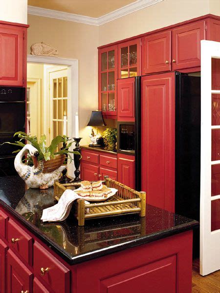 The two cabinets are high located at the top and bottom of the cabinet for your convenience; red, #red kitchen | Decorating Ideas | Pinterest | Black ...