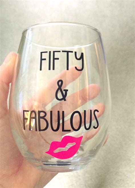 Funny 50th birthday gift ideas. Fifty & Fabulous Stemless Wine Glass, Fiftieth Birthday ...