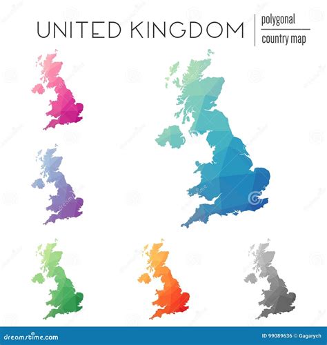 Set Of Vector Polygonal United Kingdom Maps Stock Vector