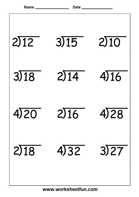 Division Math Facts Printable Worksheets