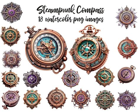 Steampunk Compass Watercolor Clipart Compass Png Compass Etsy