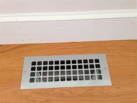 Flush mount floor register sits flush with 3/4 hardwood floor. Flush-mounted floor registers (prior to wall finishes ...