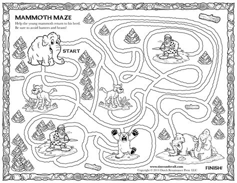 Woolly Mammoth Printable Maze Tims Printables