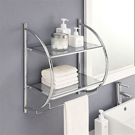 1753w B Wall Mount 2 Tier Chrome Bathroom Shelf Towel Bars Metallic