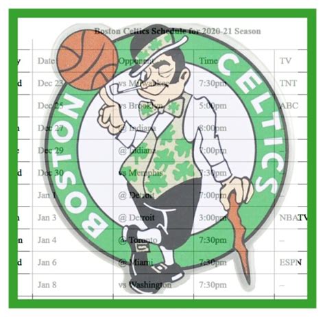 Printable Boston Celtics schedule and national TV schedule for 2020-21 ...