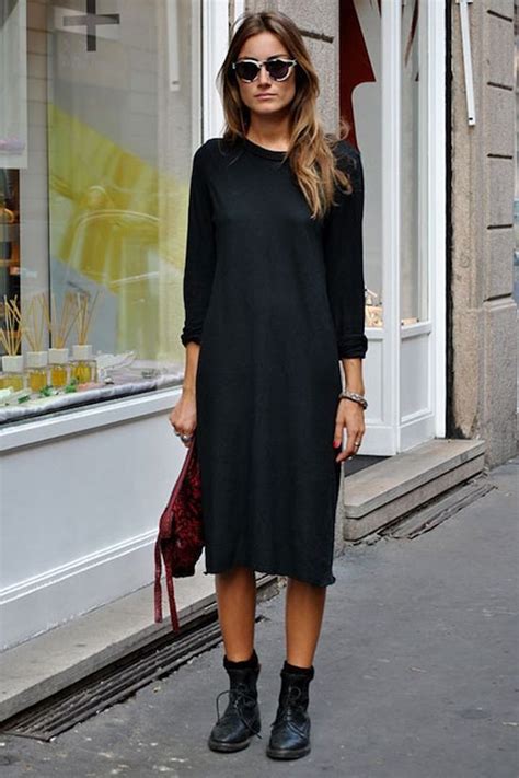 Black Midi Dress With Black Boots Looks Style Moda Look Fashion