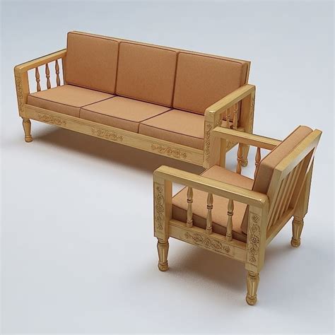 Sofa Set Wooden 3d Model Max Obj 3ds Fbx Lwo Lw Lws