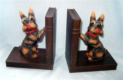 Vintage Brown Wood Carved Scottie Scotty Dog Bookends Germany Dog