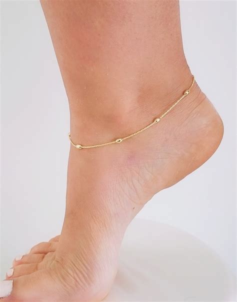 14k Gold Anklet Anklet With Chain Gold Anklet Gold Anklet Etsy